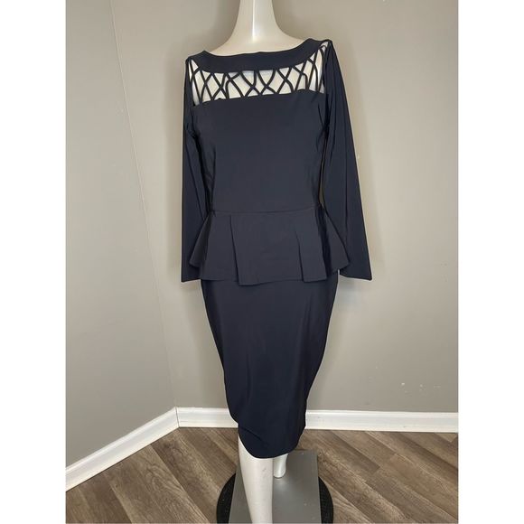 NWT Chiara Boni La Petite Robe Lila Mixed-Media Peplum Midi-Dress $695 - Picture 6 of 10